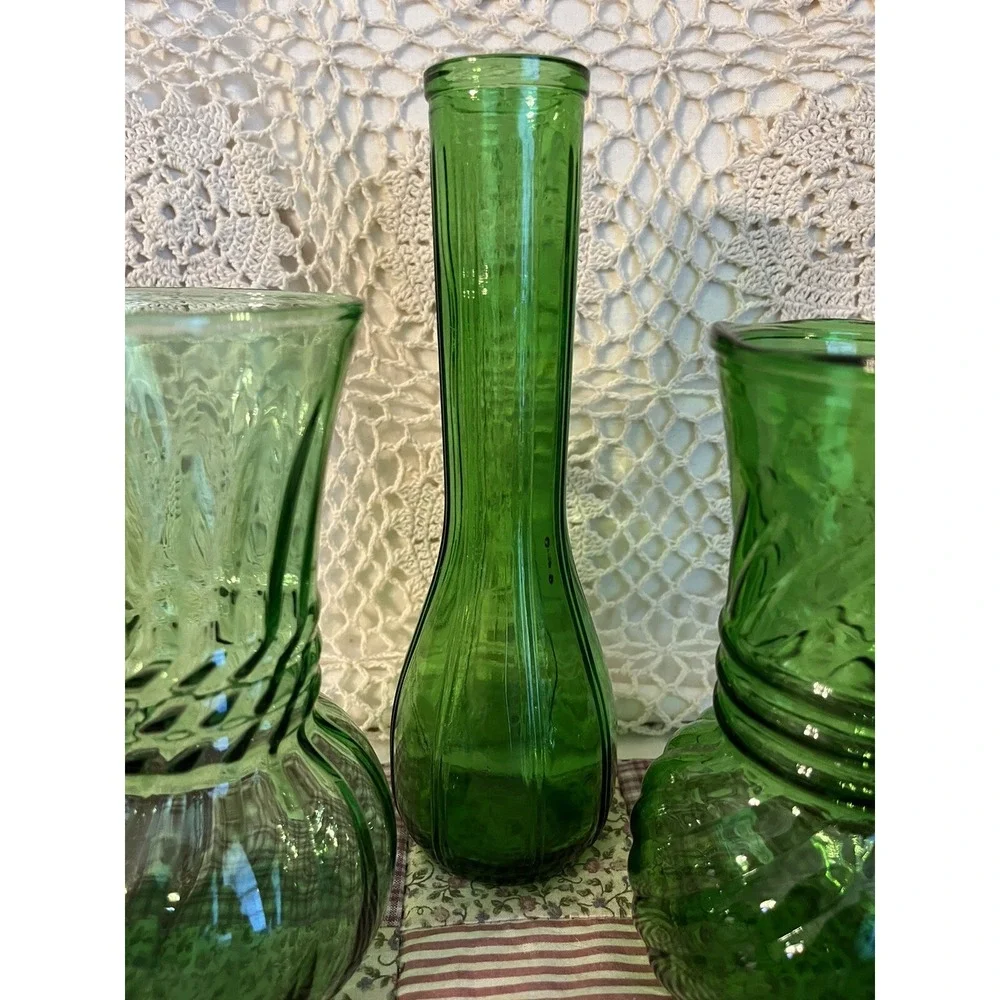 Emerald Green Glass Vase Set 3 Pieces Wedding Vases